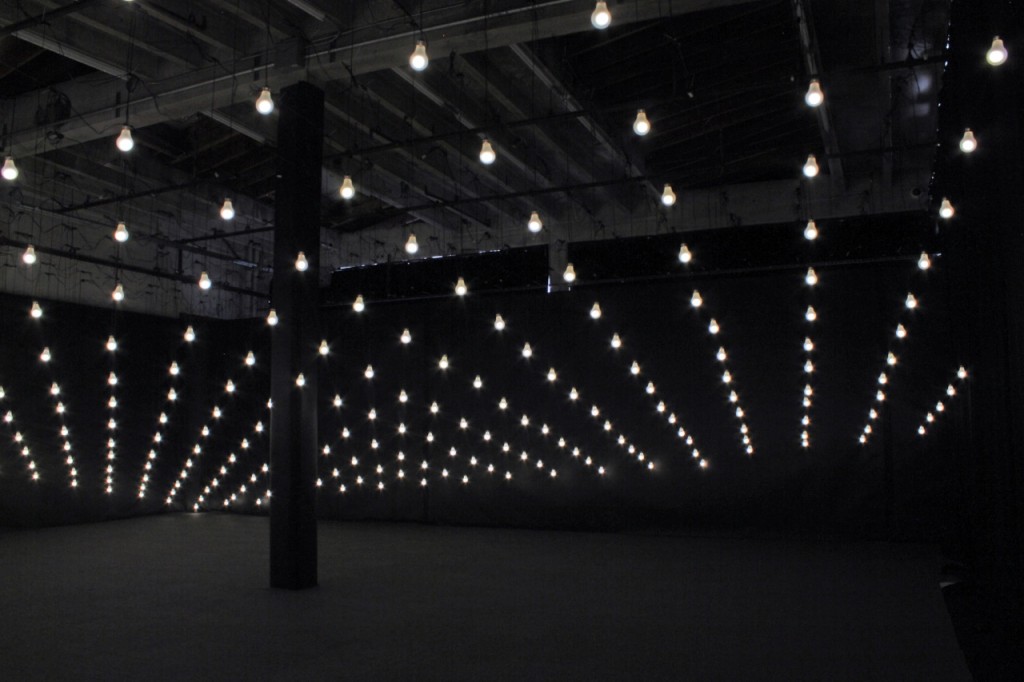 JIM CAMPBELL. Tilted Plane, 2011. 256 LED light bulbs and custom electronics. Variable dimensions. Courtesy of the artist and Hosfelt Gallery.