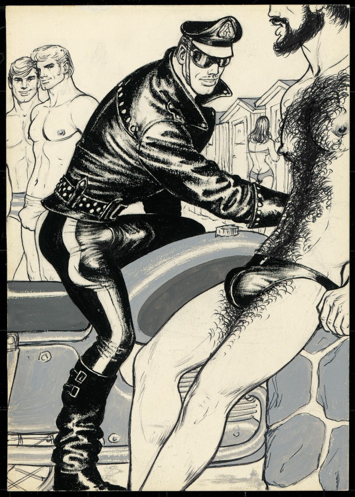 Tom of Finland, (Touko Laaksonen, Finnish, 1920 – 1991) Untitled (From Beach Boy 1 story), 1971 Pen & ink, gouache on paper 8.25” x 5.75” COQ International Collection, Tom of Finland Foundation Permanent Collection #71.24, © 1971 Tom of Finland Foundation.