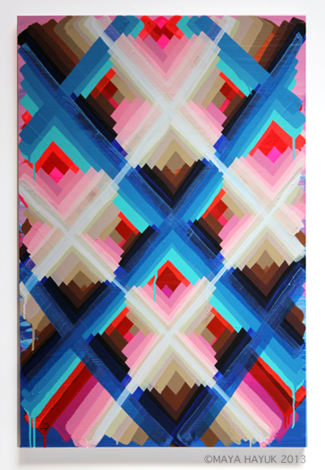 Maya Hayuk - Trails #1, 2013, acrylic on panel, 24 x 36 inches. Courtesy of Toomey Tourell.