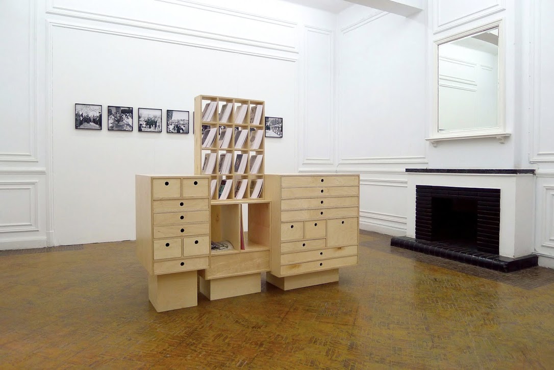 Rana Hamadeh, Al Karantina Installation view in The Magic of the State exhibition, Beirut in Cairo, 2013. Cabinet with various objects and original documents, 67 x 19 ½ x 63 inches. © the artist, courtesy of the artist