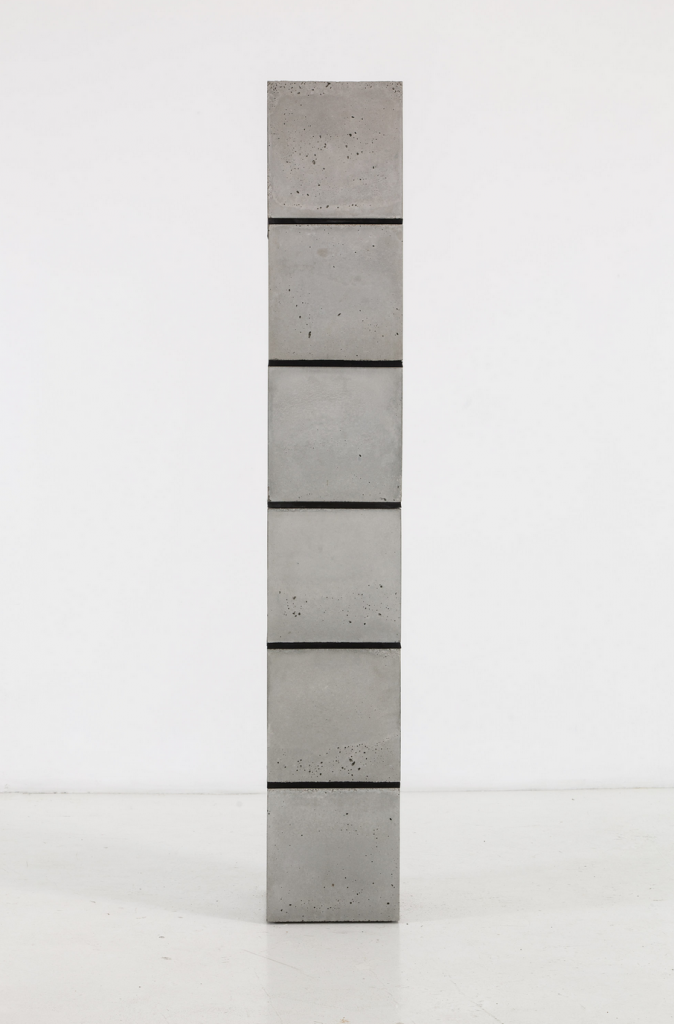 Bhakti Baxter, "Rubber Spine," 2014, Concrete, rubber. 75.25 x 12 x 12 in. Courtesy of the artist and Gallery Diet.