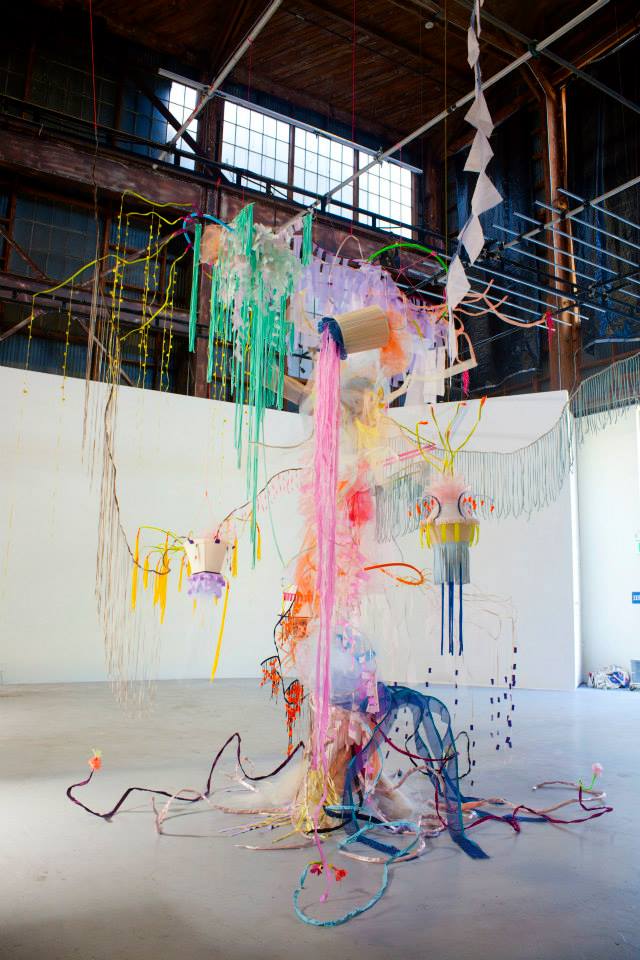 Li Ma (Mary Ma) (MFA Painting), “Wishing Tree,” 2013; fabric scraps, hula hoop, and wire; dimensions variable