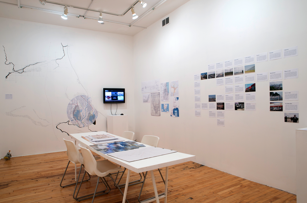 Rozalinda Borcilă and Brian Holmes, "Foreign Trade Zone: A People’s Consultancy," 2014, installation view. Courtesy of Threewalls, Chicago, IL.