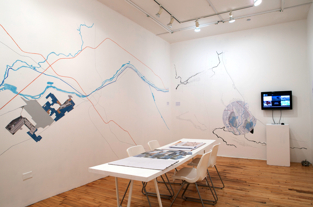 Rozalinda Borcilă and Brian Holmes, "Foreign Trade Zone: A People’s Consultancy," 2014, installation view. Courtesy of Threewalls, Chicago, IL.