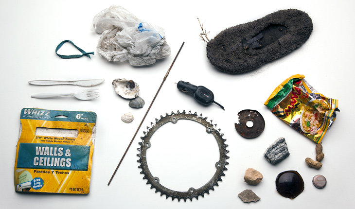 A selection of item's from Amy Balkin's A People's Archive of Sinking and Melting, a collection of objects from places expected to disappear as a result of climate change