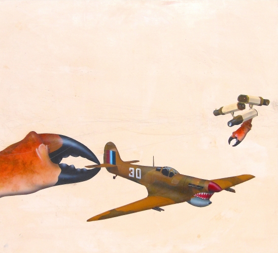 Rick Newton, Spitfire, oil and acrylic on panel, 15 x 14 in., 2014