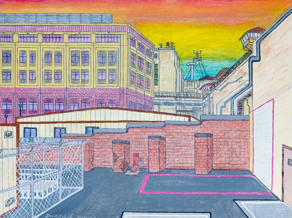 Darryl Kennedy, "San Quentin Under Armageddon Skies," 2013. Acrylic, 12H x 16W. Courtesy of the artist.