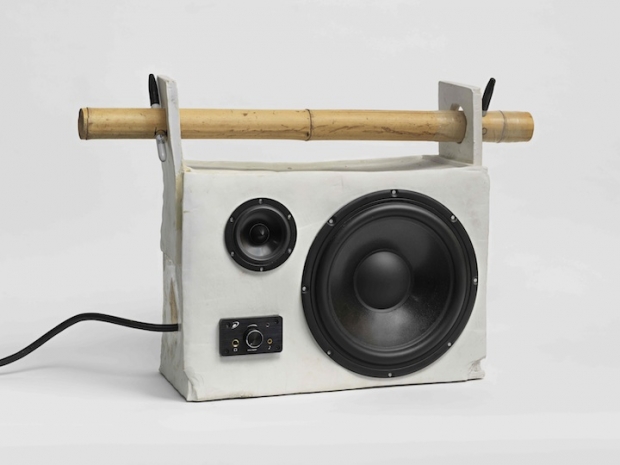 Tom Sachs, "Cyclops," Porcelain, stereo components, bamboo, and Sharpie markers, 2014, 16.5 × 26 × 8 inches.  Courtesy of Salon 94.