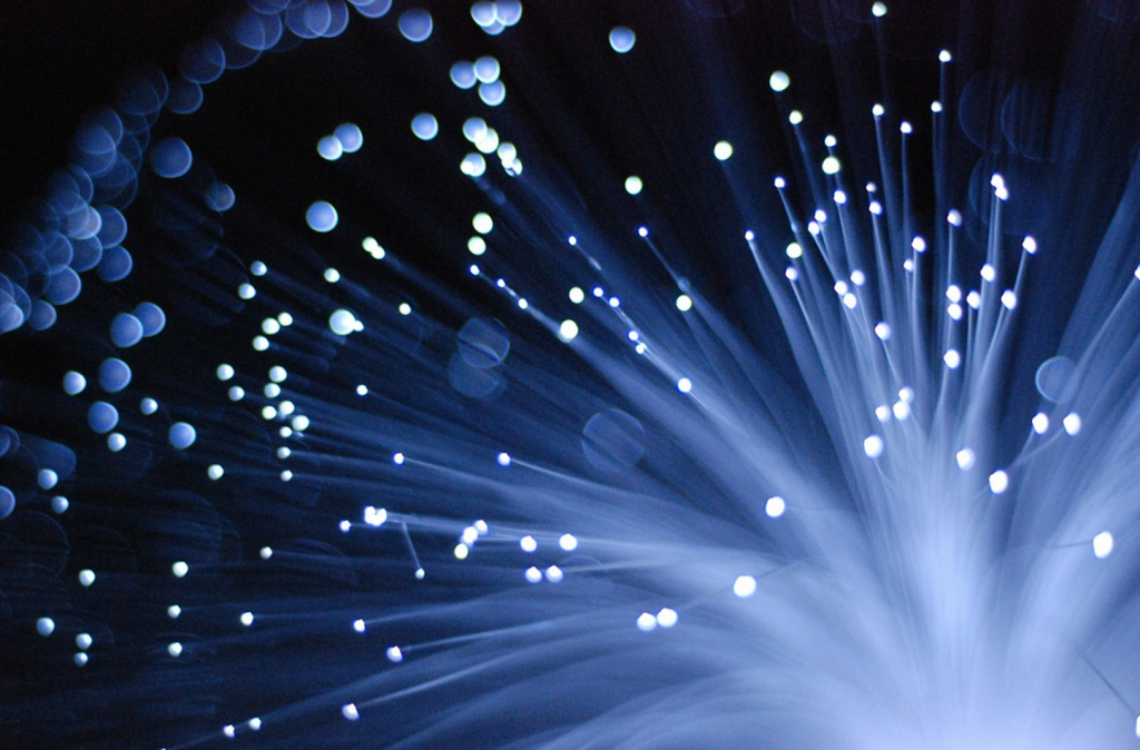 "Lit" fiber optic cable. Courtesy of the Internet.