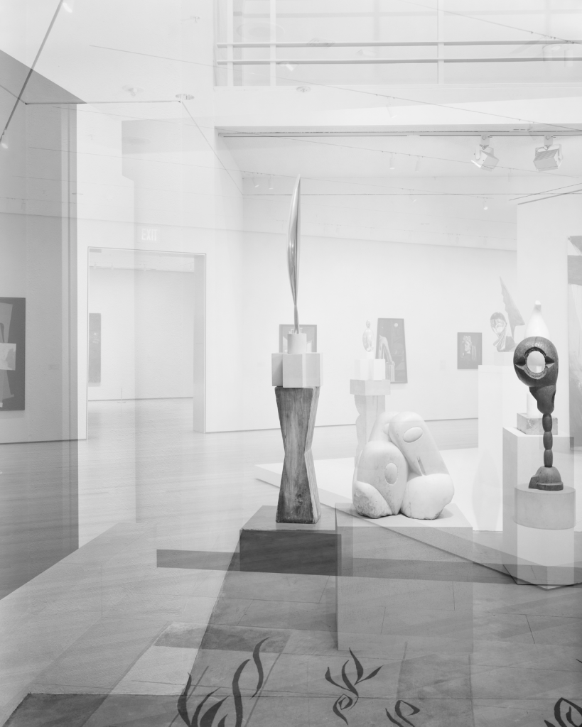 Simon Starling, "Pictures for an Exhibition," 2014. 20" x 24" silver gelatin print. Constantin Brancusi, "Bird in Space" (1926), "Three Penguins" (1911-12) and "Socrates" (1922) (from left to right). Collections: John Shirley, Seattle, Philadelphia Museum of Art, Pennsylvania and The Museum of Modern Art, New York. Courtesy of the artist, Casey Kaplan Gallery and Artist Rights Society. 