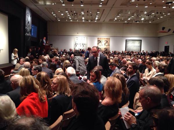 Jerry Saltz posted on his Instagram (@jerrysaltz) this photo of Christie's November auction with the caption, "Oh good. Over 750 white collectors at Christies."