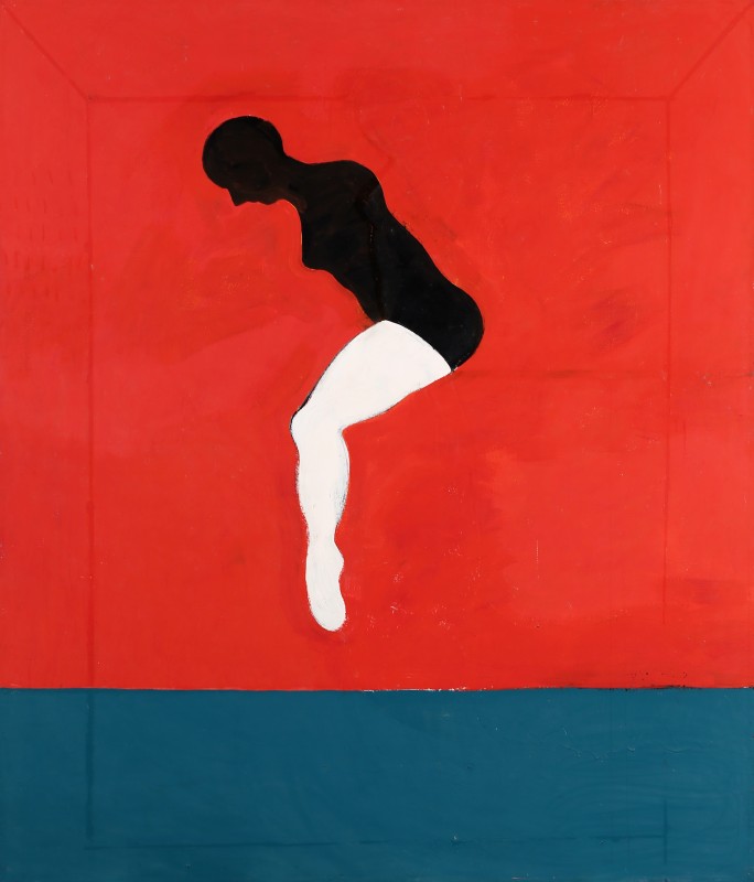 Joan Brown, "Woman Jumping," 1974. Oil on canvas. 84 in. x 72 in. Courtesy of Gallery Paule Anglim.