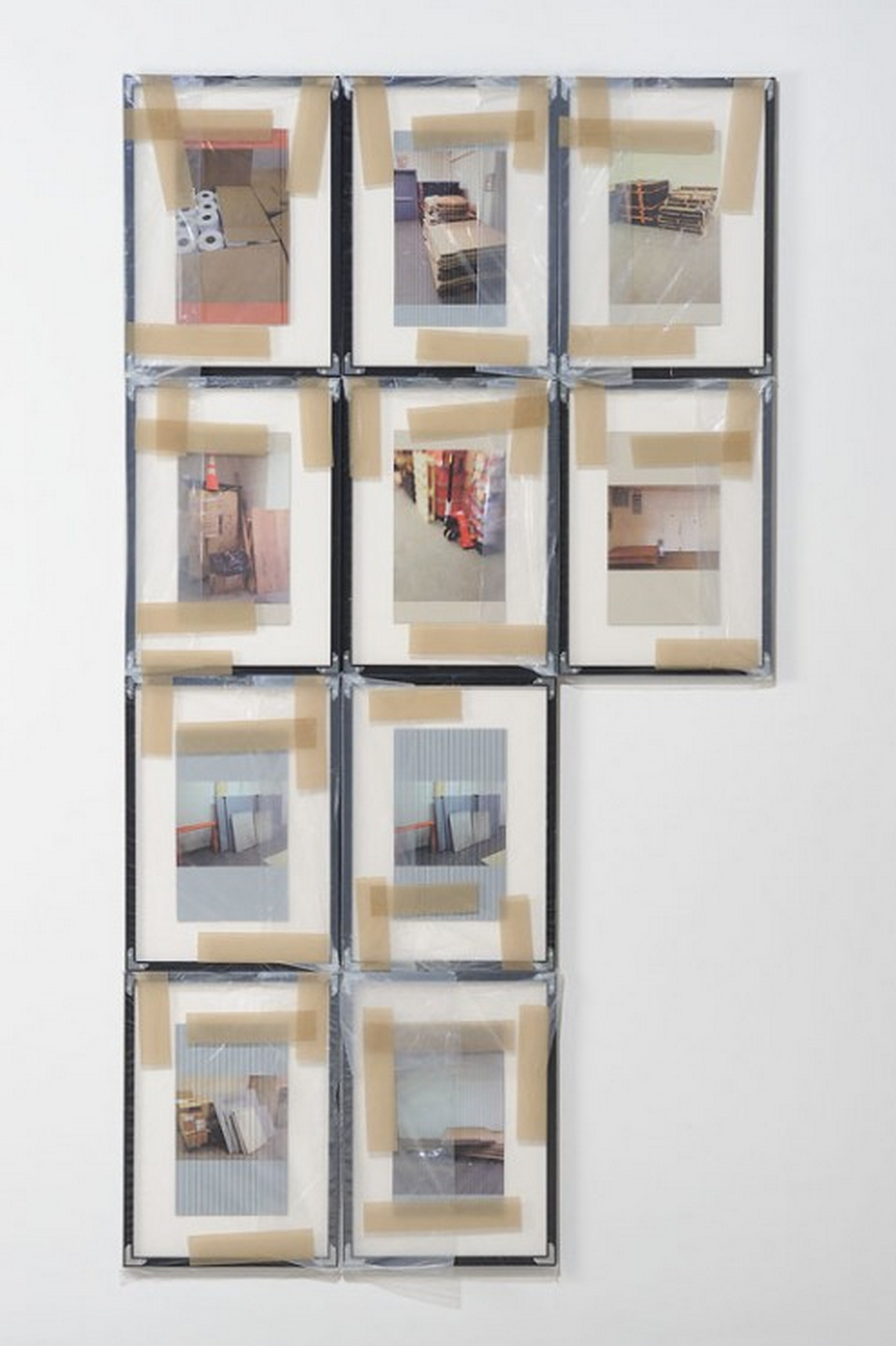 "Untitled," 2014. UV curable ink on styrene in frame, wrapped in Polyester with tape. Set of 10 photographs, 18 1/4 x 13 1/4 inches each. Courtesy of Jessica Silverman Gallery.