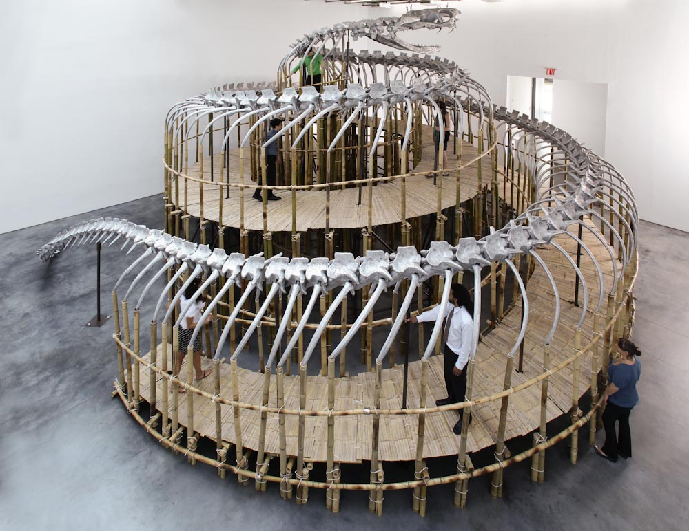 Huang Yong Ping, Tower Snake, 2009. Aluminum, bamboo, steel, 22 x 39 x 37 feet. Courtesy of Gladstone Gallery.