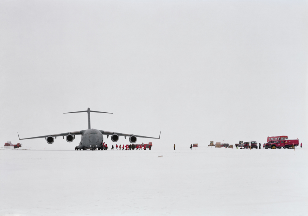 An-My Lê, "C-17, Pegasus Ice Runway, Antarctica," (2008). Archival pigment print. 40 x 56 1/2 in. Courtesy of the artist and Murray Guy Gallery.