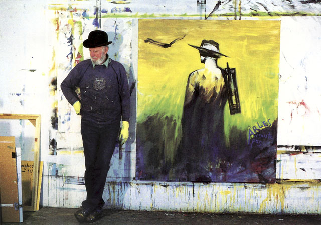 Ferlinghetti in his studio, working on his van Gogh series. San Francisco, 1994.