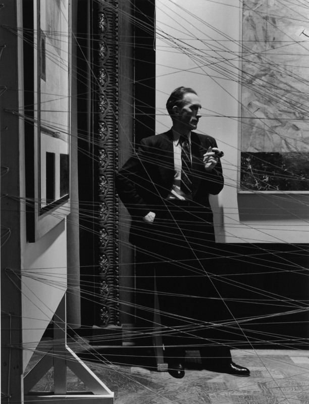 Arnold Newman, "Marcel Duchamp, painter and sculptor," New York, 1942. Gelatin silver print. 28 1/8 x 22 5/8 in. Courtesy of the Contemporary Jewish Museum, San Francisco.