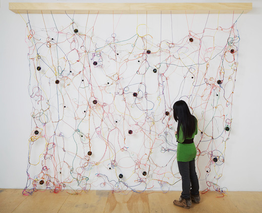 Julianne Swartz, Loop, 2010. Speakers, wire, electronics, electronics, 8-channel soundtrack, 138 x 132 x 10 inches. Courtesy of the Palo Alto Art Center.