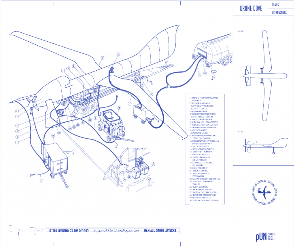 Pedro Reyes, Blueprint plans for Drone Dove, 2013. Courtesy of the artist.