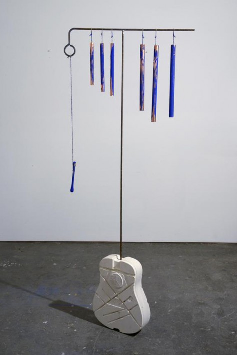 Open Tuning (E-D-G-B-D-G), 2012. Hydrocal, cocaine, steel, copper, twine, flashe. 74 x 27 x 12 in. Courtesy of the artist.