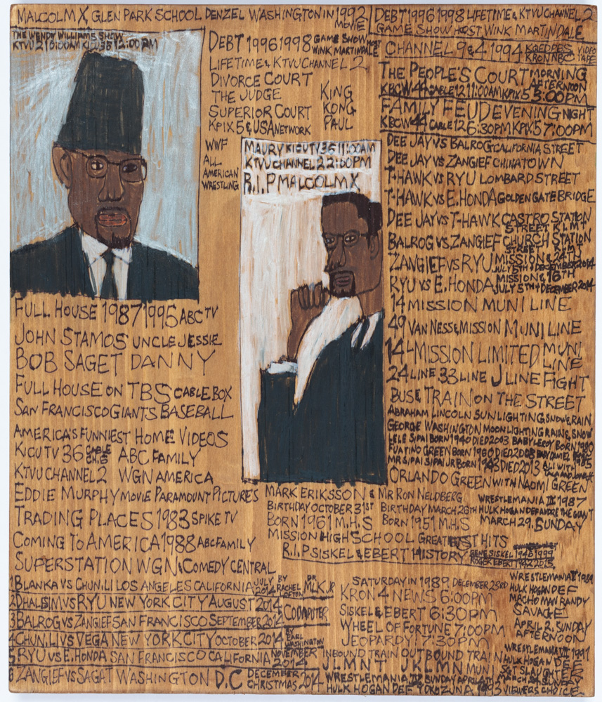 Daniel Green, "Malcolm X," 2014. Mixed media on wood, 14.25 x 12 x .75 inches. Courtesy of the artist and Creativity Explored.