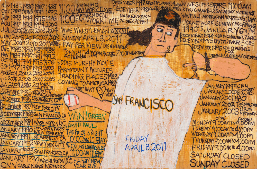 Daniel Green, "Untitled (Tim Lincecum)," 2011. Mixed media on wood. Courtesy of the artist and Creativity Explored.