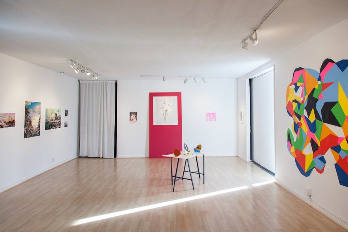 "Making Space" (installation view). From left: works by Mary Anne Kluth, David Lasley, Sarah Hotchkiss, and Sam Mell. Exhibition held December 10, 2014-January 10, 2015.