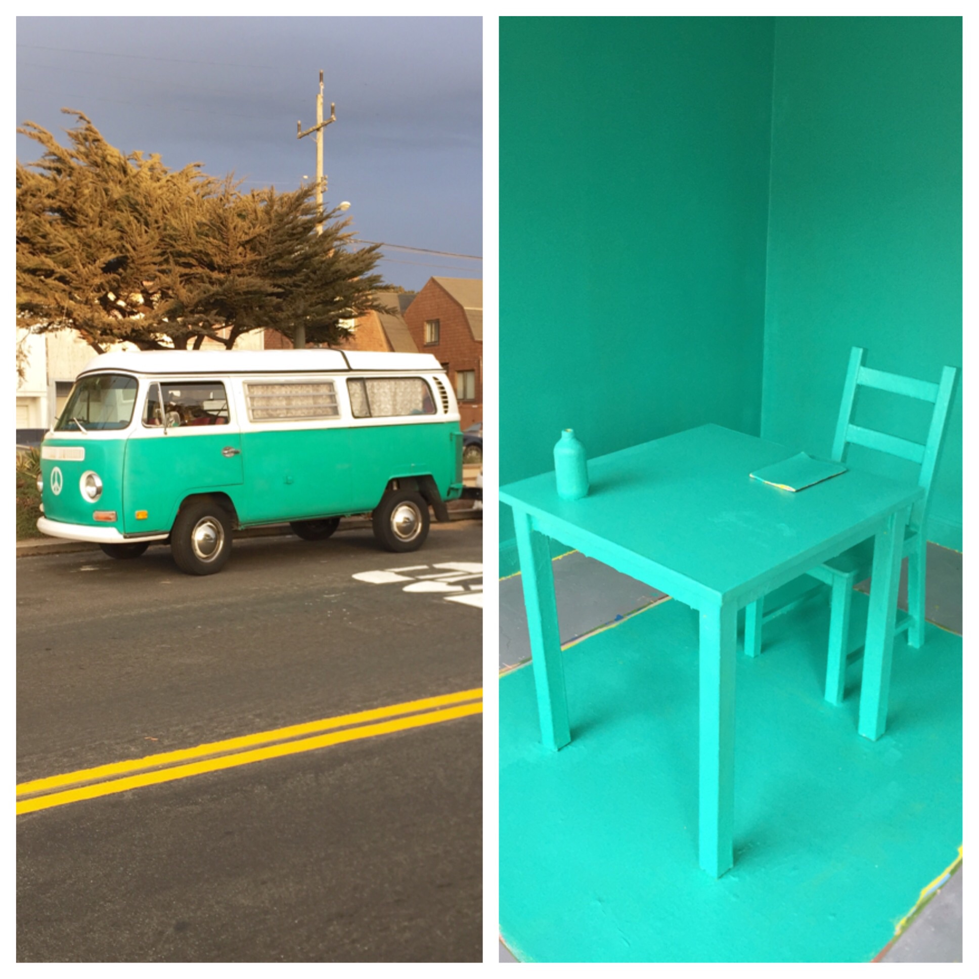 Leah Rosenberg, Everyday, a color, 2015. Left: source color taken from the world; right: painted gallery at Irving Street Projects. Photo courtesy of Leah Rosenberg.