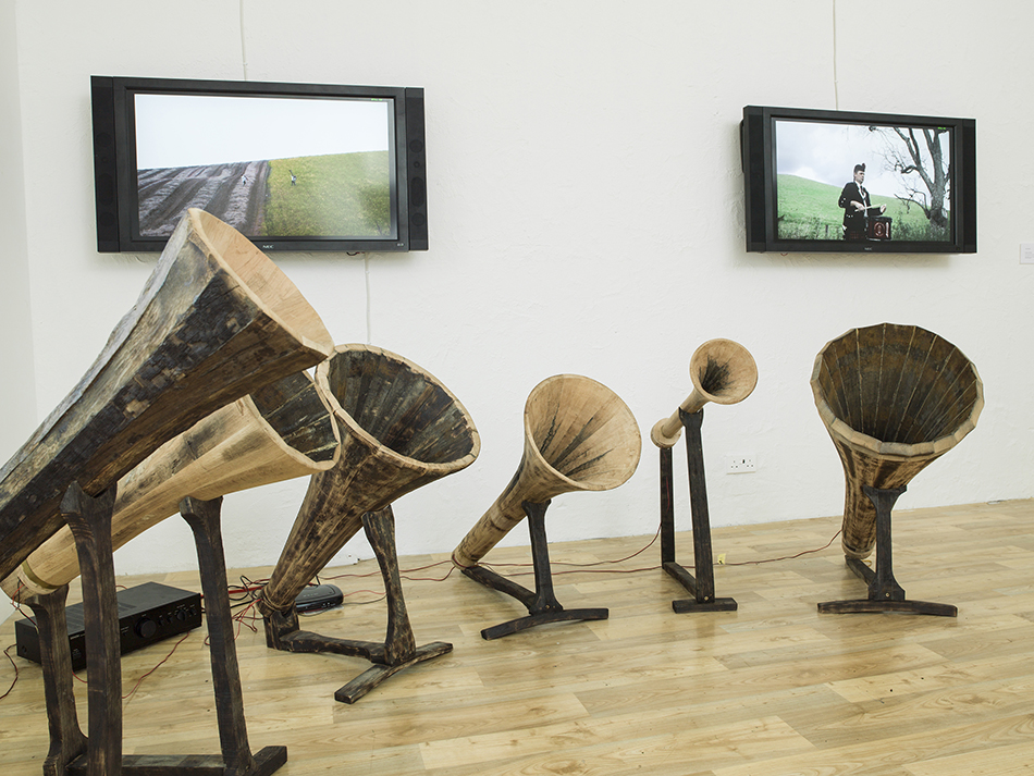 Tania Candiani, Wooden Trumpets, 2014. The Glenfiddich Artists in Residence program, Banffshire, Scottland. Installation and video. Courtesy of the artist.