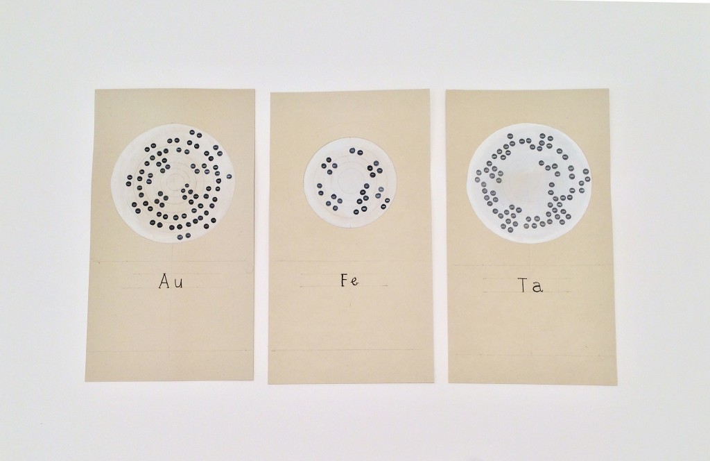 Amy Franceschini. —Ae, Fe, Ta (Gold, Iron, Tantalum). 2015. Ink, pencil, and gouache on paper. 6 x 11 inches each 