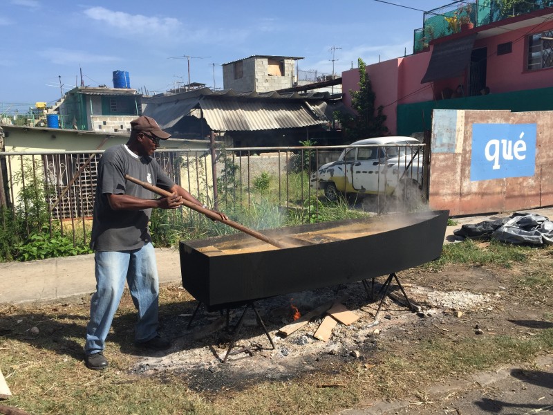 Outside of Kcho’s studio during opening preview – this performance involves soup being made for the neighborhood.