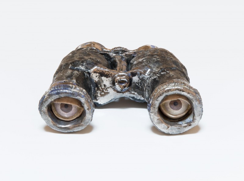 Robert Arneson, Untitled (Binoculars), 1965. Ceramic with glaze, 6 x 6 x 2 inches. Courtesy of Matthew Marks Gallery.