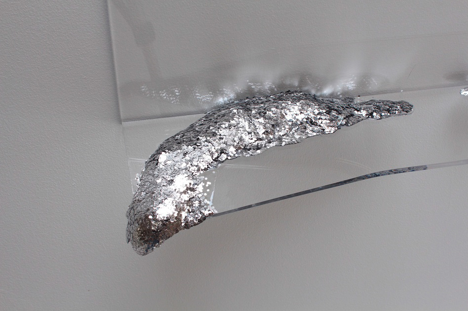 Luka Fineisen, "Possibility," 2015. Glitter, resin, Plexiglas shelf. 47 x 73 x 6 inches. Courtesy of Hosfelt Gallery