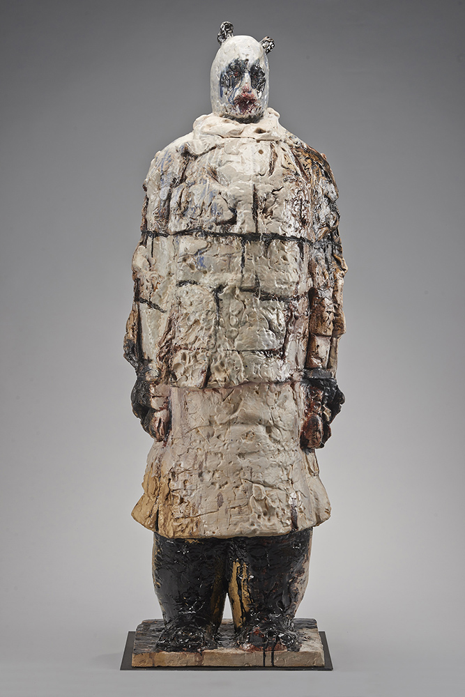 Wanxin Zhang, "Special Ambassador," 2011. High-fired clay with glaze. 74 x 22 x 8 in. Courtesy of Catharine Clark Gallery, San Francisco.