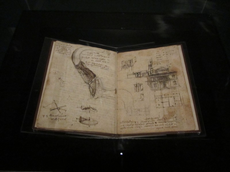 Leonardo da Vinci Codex on the Flight of Birds 1452-1519 sepia ink and sanguine on paper Biblioteca Real, Turin, Italy. Photo Credit: Kimberlee Córdova 