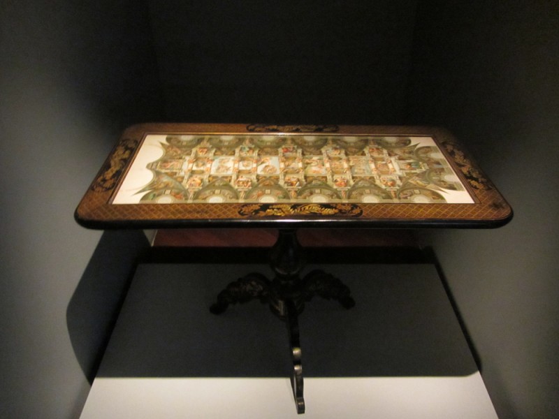 Antique table depicting the Sistine Chapel. Photo credit: Kimberlee Córdova