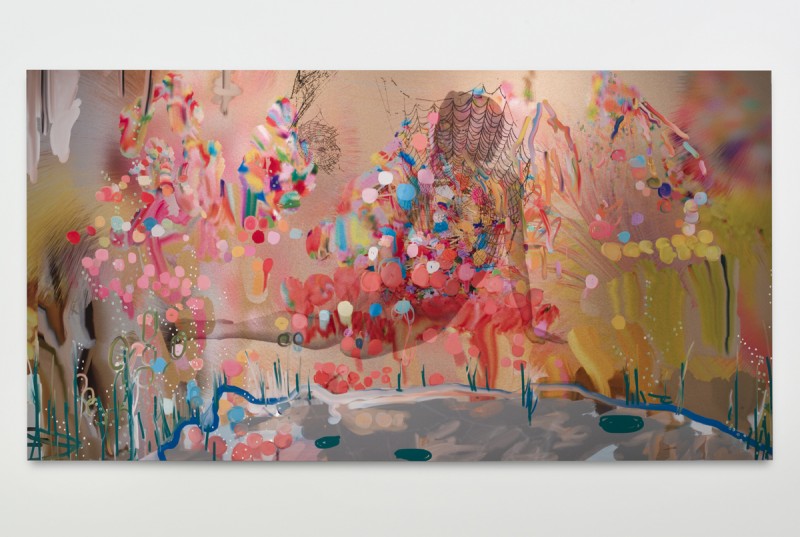 Petra Cortright. "Brunettefat chicksfat chicks nudefat," 2014. Digital painting on aluminum.48 in x 91.5 in. Courtesy Lyn Winter. Photo jeff McLane