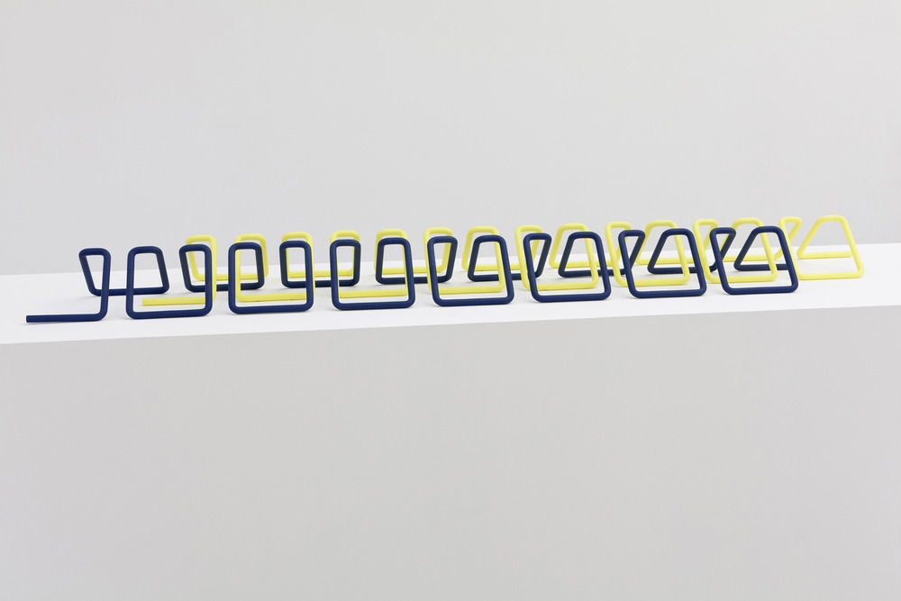 Knit Stitch, 2014. Stainless steel and powder coating,  85 x 16 x 6 inches. Metalwork at New Amsterdam Metalworks, Coating at Wicked Powder Coating.