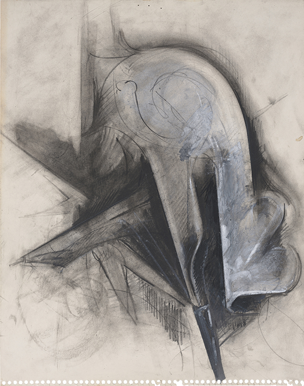 Jay DeFeo. "Untitled (Compass series)," 1979. Charcoal and oil pastel on paper. 14 x 11 inches, 20 3/4 x 20 1/4 inches framed. Courtesy Hosfelt Gallery