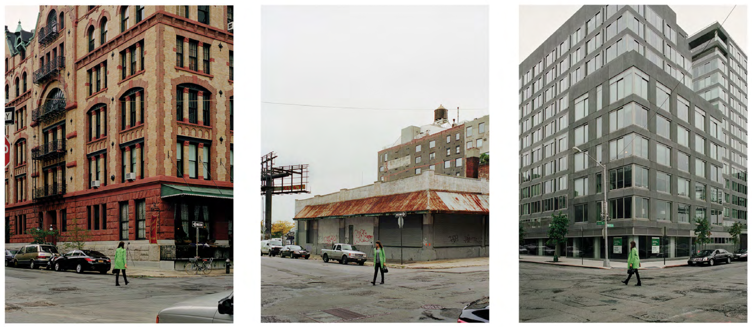 ￼Barbara Probst, Exposure #94: N.Y.C., Washington & Watts Streets, 10.18.11, 1:02 p.m., 2011. Ultrachrome ink on cotton paper, 3 parts, 61 x 44 inches each. Courtesy of Murray Guy.