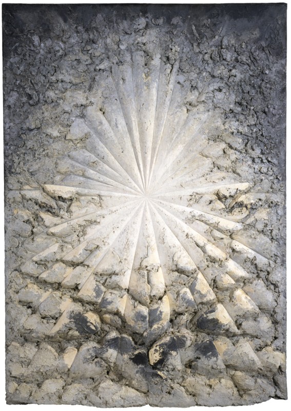 Jay DeFeo. "The Rose," 1958–66. Oil with wood and mica on canvas, 128 7/8 × 92 1/4 × 11 in. (327.3 × 234.3 × 27.9 cm). Whitney Museum of American Art, New York; gift of the Estate of Jay DeFeo and purchase with funds from the Contemporary Painting and Sculpture Committee and the Judith Rothschild Foundation  95.170 © 2009 The Jay DeFeo Trust / Artists Rights Society (ARS), New York