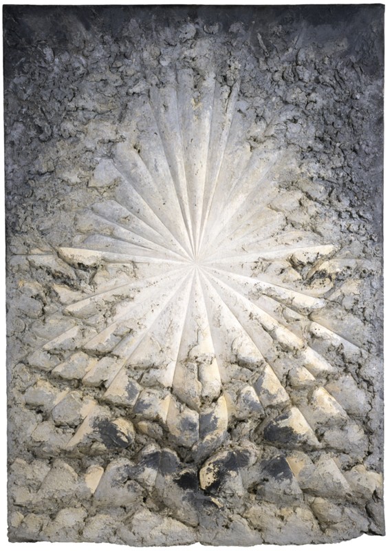 Jay DeFeo. "The Rose," 1958–66. Oil with wood and mica on canvas, 128 7/8 × 92 1/4 × 11 in. (327.3 × 234.3 × 27.9 cm). Whitney Museum of American Art, New York; gift of the Estate of Jay DeFeo and purchase with funds from the Contemporary Painting and Sculpture Committee and the Judith Rothschild Foundation 95.170 © 2009 The Jay DeFeo Trust / Artists Rights Society (ARS), New York
