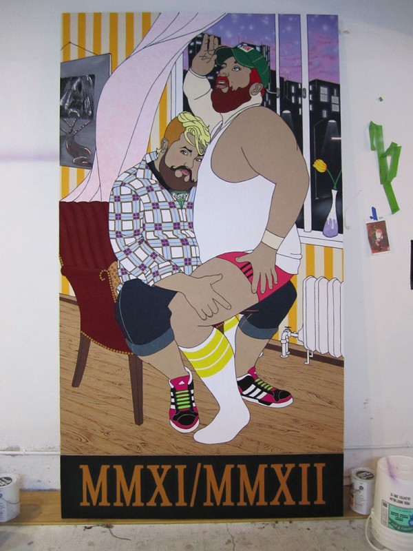 James Gobel. "No Room For Doubt (Featuring Maysha Mohamedi)," 2011. Felt, yarn, acrylic and rhinestones on canvas, 108 x 60 inches.
