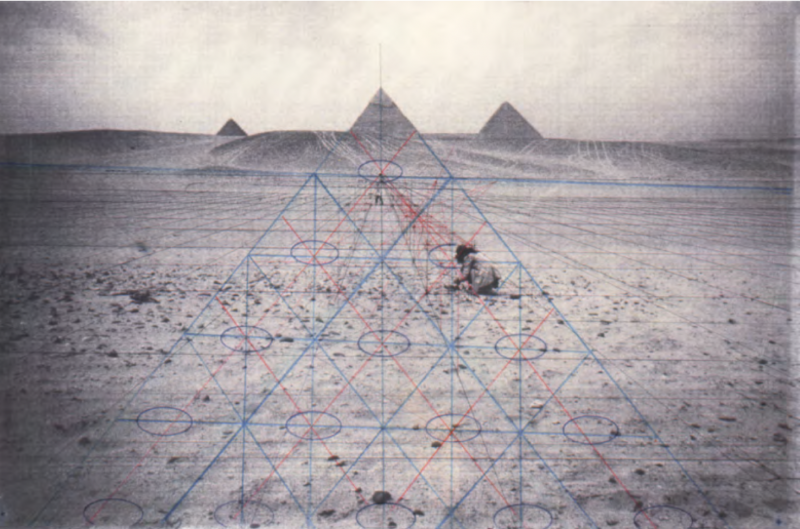 Sol Star (Triangular Grid), 2013 (from preliminary study for the Sixth Cairo International Biennale, 1996). Pigment print on silver paper, 16.5 x 13 inches. Courtesy of the artist and Kohn Gallery.