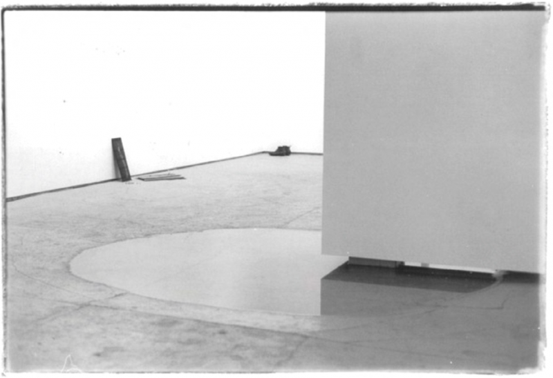 Evaporated, 1970. 25 gallons of water. Installation view at Gallery Reese Palley, San Francisco, 1970. Courtesy of the Terry Fox Archives.