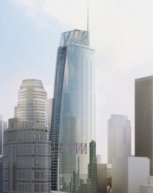 Wilshire Grand Center in Los Angeles, CA. Currently under construction, foundation laid in 2014. Courtesy of the Internet.