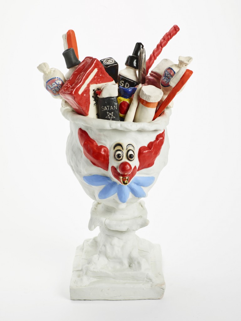 Mary Frey, Trophy Wife, 2015. English porcelain, engobe, luster, resin, and Kevlar,  14.75 H x 5.75 W x 7.5 D inches.