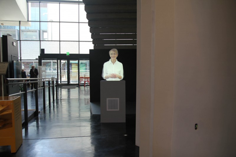 James Bridle, Homo Sacer, 2014. Digital video, perspex, rear projection 7:05, dimensions variable. Courtesy of Whitechapel Gallery.