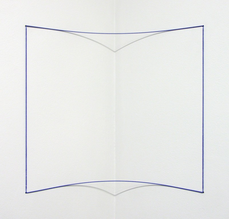 Fred Sandback, Blue Day-glo Corner Piece, 1968/2004. 1/32" Elastic Cord & Spring Steel, 14 x 12 x 6 inches. Accompanied by certificate of authenticity. Edition of 25. Courtesy of Barbara Krakow Gallery.