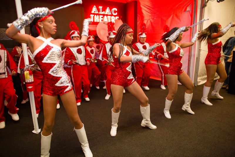 Alison O'Daniel, Centennial Marching Band Forwards, Backwards, Pause, Silent, Centennial High School Marching Band performing for Art Los Angeles Contemporary opening night, January 28, 2016. Courtesy Gina Clyne/Art Los Angeles Contemporary